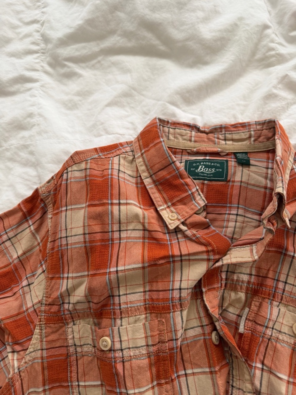 G.H. Bass & Co. Orange and Cream Plaid Collar Shirt